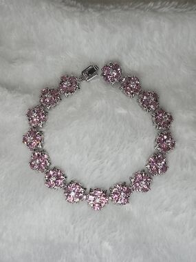 Pretty in Pink & White Austrian Crystal Flower Tennis Bracelet